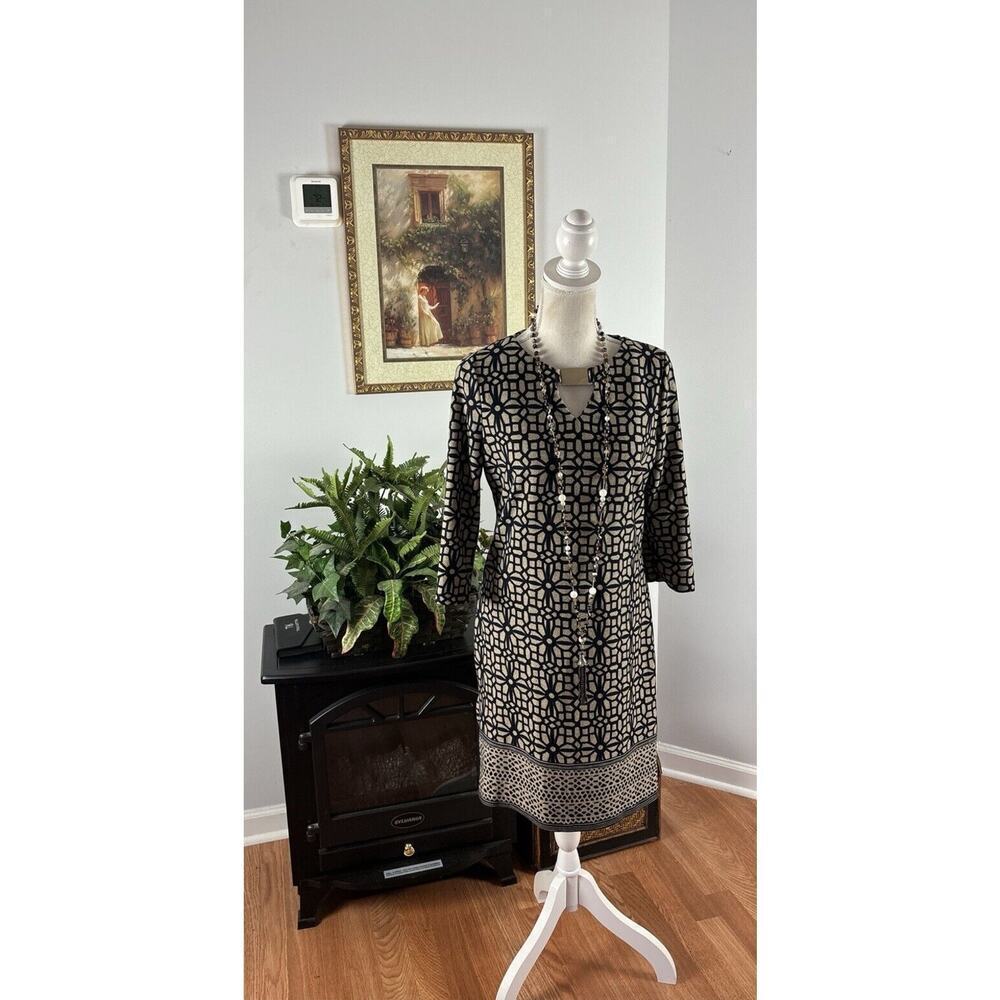 TACERA‎ Women 3/4 Sleeve Shift Dress Multicolor Pullover Round Neck Size PM